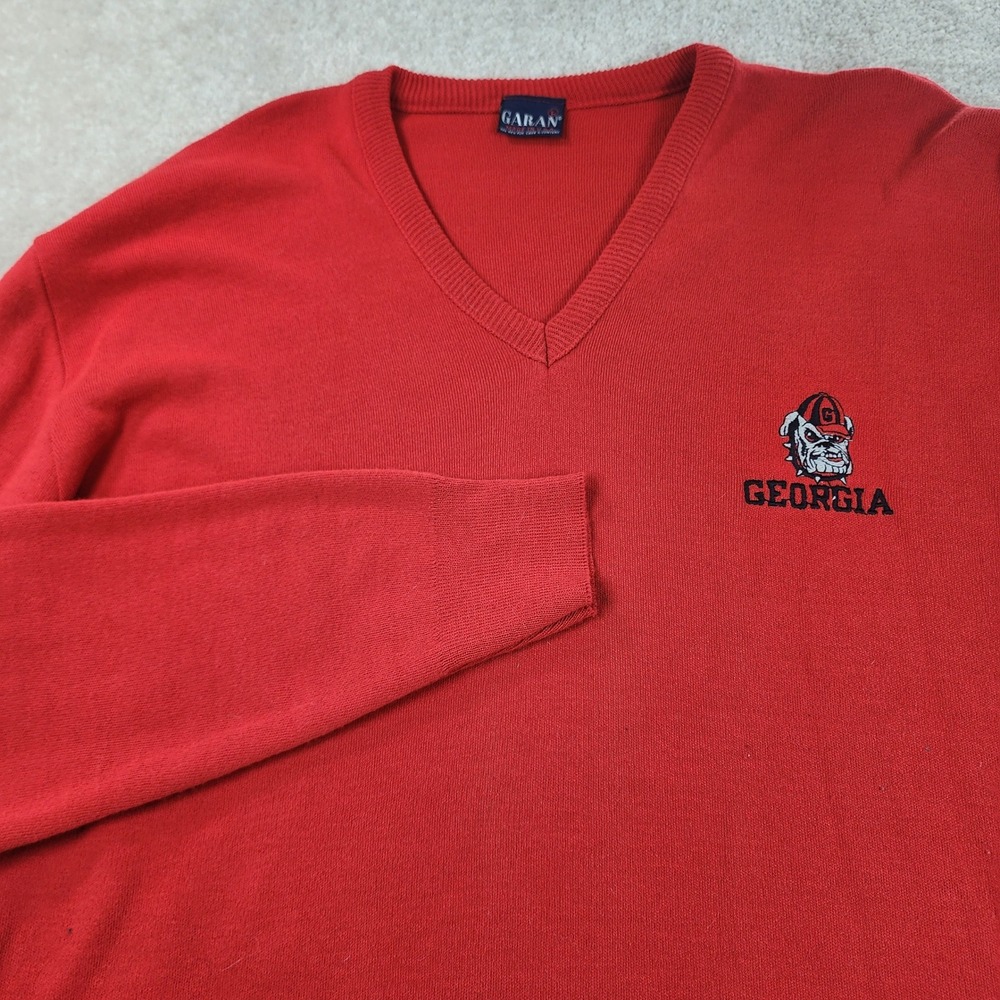 Garan Georgia Bulldogs Sweater XL NCAA Fan Gear Acrylic V-Neck Red Vintage 90s